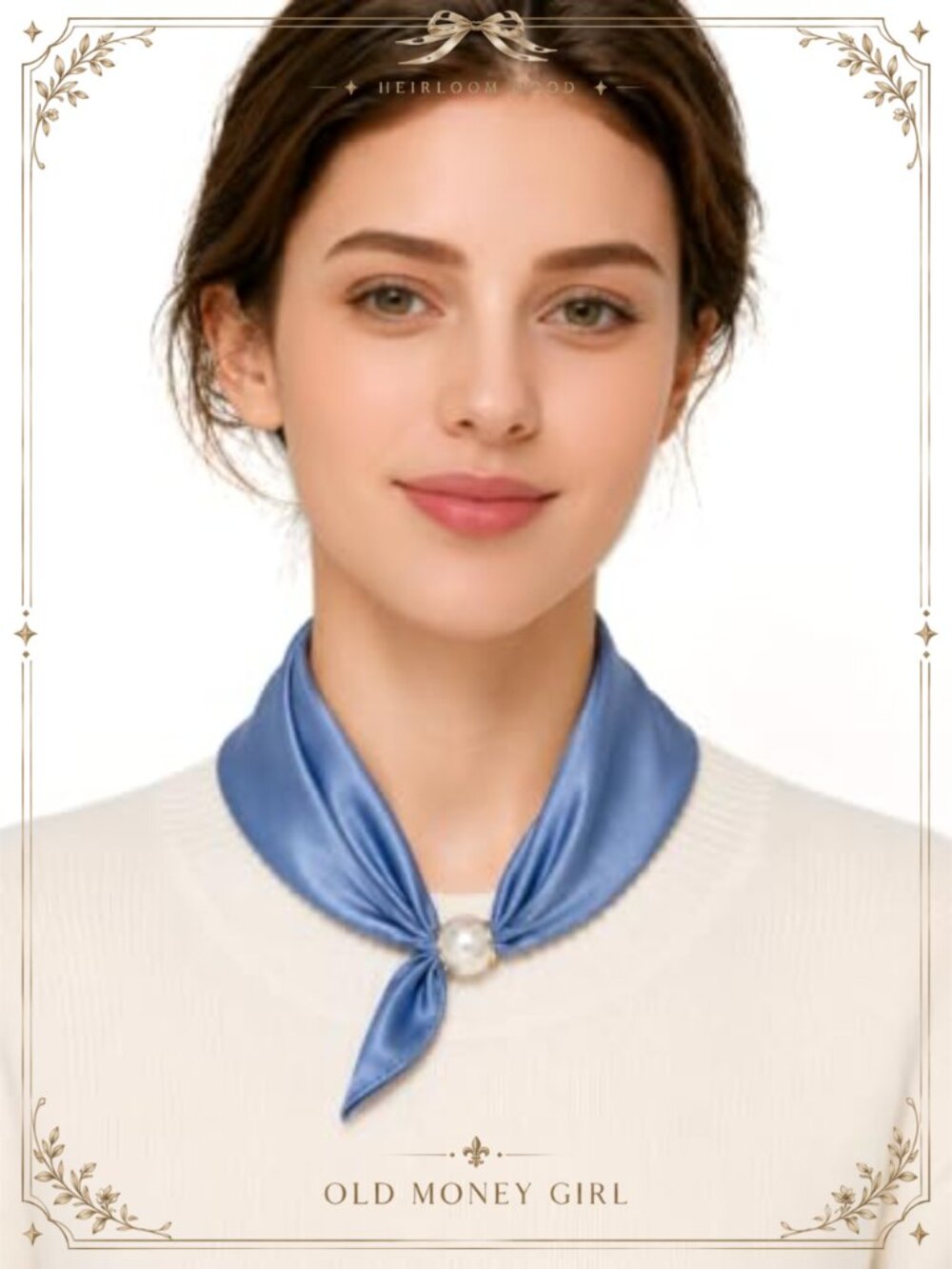 Womens Satin Silk Scarf Magnetic Pearl Buckle Neck Tie Headscarf